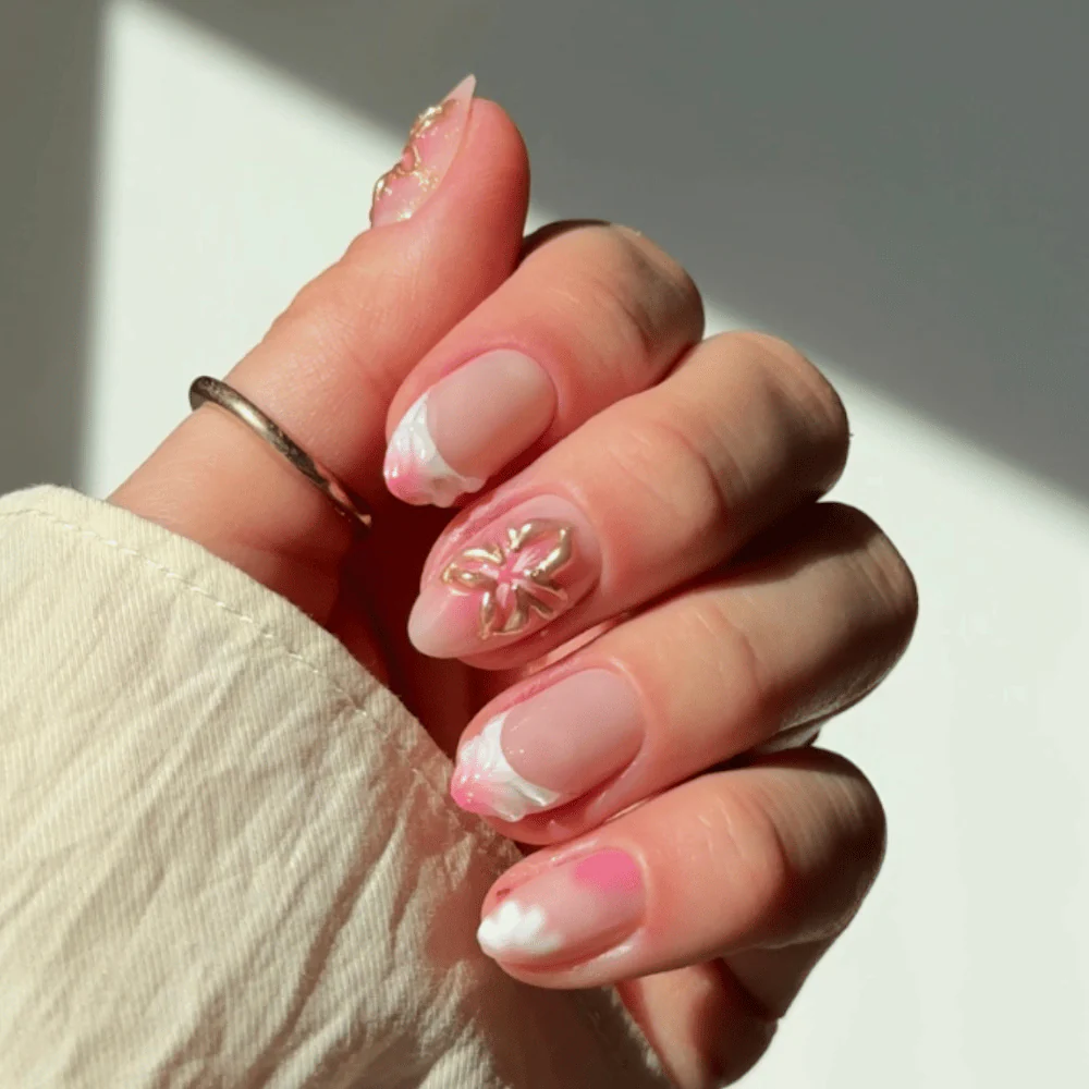 Golden Bloom Almond 3D NAILDZ Softgel Press On Nails (inkl. Klebesticker & Nagelkleber) - Image 2